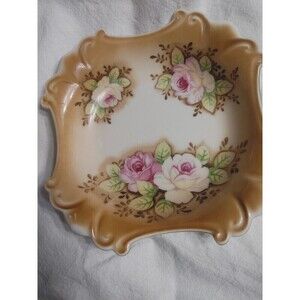 Vintage Ucagco Ceramic Rose candy trinket dish Japan 7 inches scalloped edge